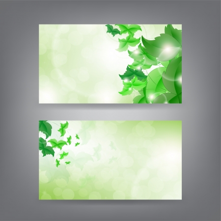 Environment theme business card template with green Butterfly leaf.のイラスト素材