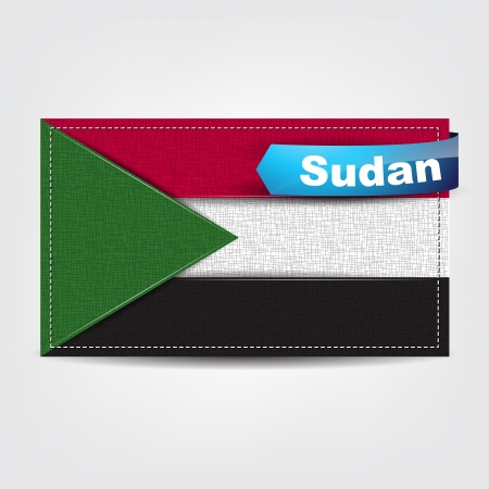 Fabric texture of the flag of Sudan with a blue bow.のイラスト素材