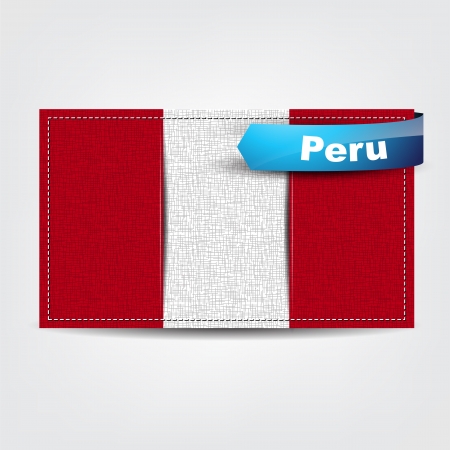 Fabric texture of the flag of Peru with a blue bow.のイラスト素材