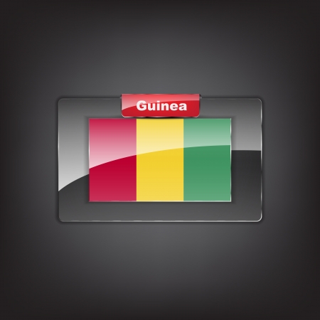 Glass button of the flag of Guinea with a red bow.のイラスト素材