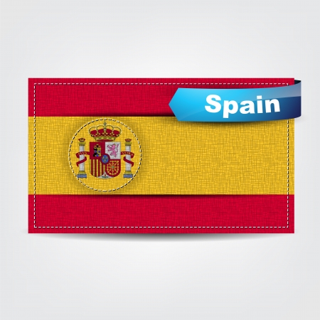 Fabric texture of the flag of Spain with a blue bow.のイラスト素材