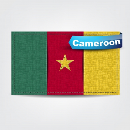 Fabric texture of the flag of Cameroon with a blue bow.のイラスト素材