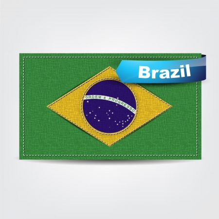 Fabric texture of the flag of Brazil with a blue bow.のイラスト素材