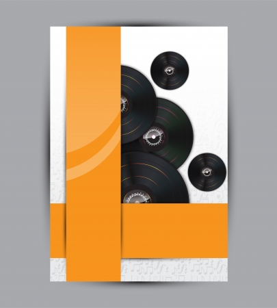 Abstract music background illustration for your design with space for text and many vinyl disks.のイラスト素材