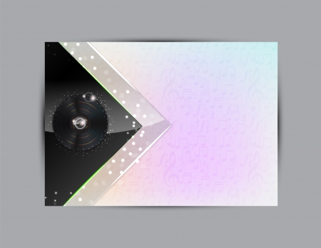 Abstract music background illustration for your design with a vinyl disk o the left and space for text on the right.のイラスト素材