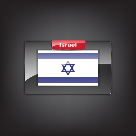 Glass button of the flag of Israel with a red bow.のイラスト素材