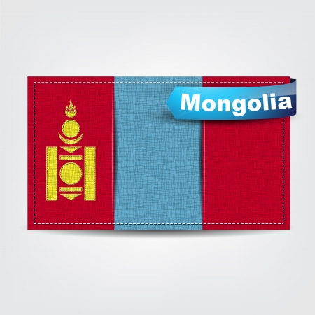 Fabric texture of the flag of Mongolia with a blue bow.のイラスト素材
