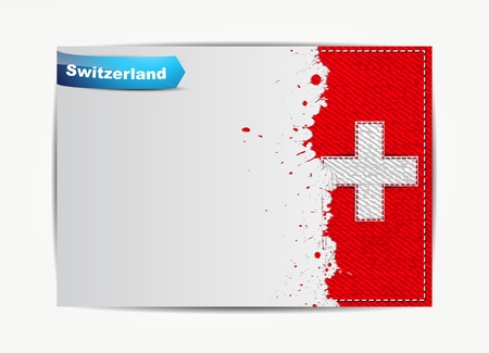 Stitched Switzerland flag with grunge paper frame for your text.のイラスト素材