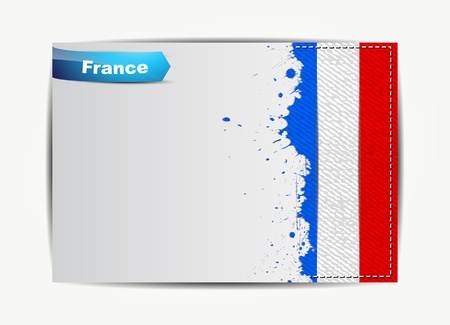 Stitched France flag with grunge paper frame for your text.のイラスト素材