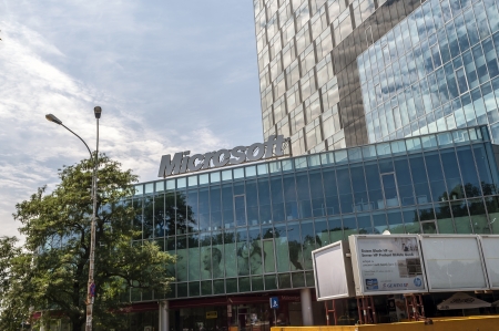 BUCHAREST, ROMANIA - JUNE 21: Microsoft Building on JUNE 21, 2013 in Bucharest, Romania. Microsoft is an American software corporation headquartered in Redmond and founded by Bill Gates in 1975.のeditorial素材