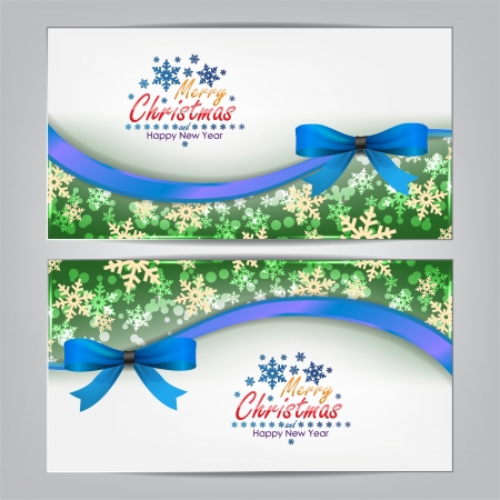 Greeting Christmas cards with blue bows and copy space.のイラスト素材
