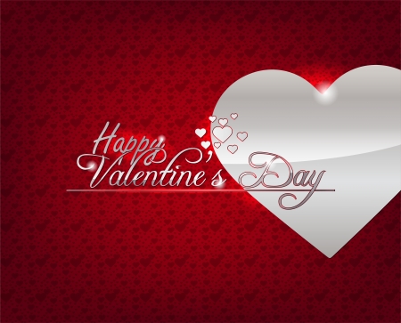 Happy Valentine's Day! Red background with silver heart.のイラスト素材