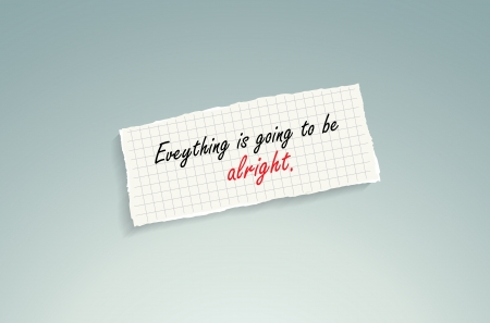 Everything is going to be alright. Hand writing text on a piece of math paper on a blue background.のイラスト素材