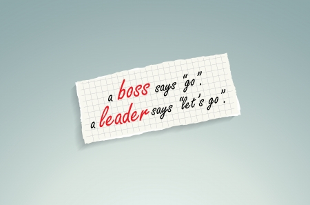 A boss says go, a leader says let's go. Hand writing text on a piece of math paper on a blue background.のイラスト素材