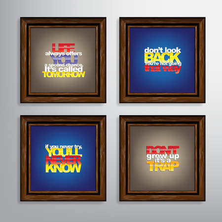 Set Of Typographic Backgrounds. Motivational Quotes. Canvas With Calligraphic Elementsのイラスト素材