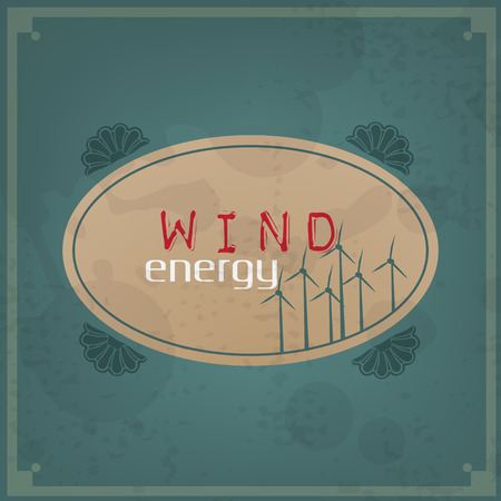 Retro background with Wind electricity generators and windmills silhouettes illustration collection のイラスト素材