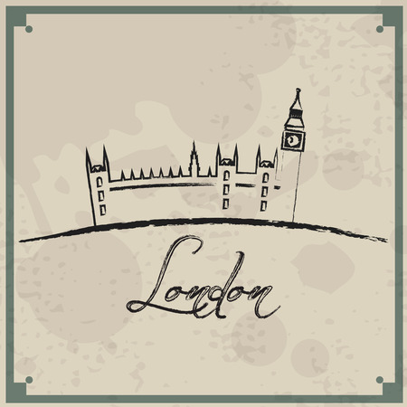 Abstract vintage background. Brushed illustration with London.のイラスト素材