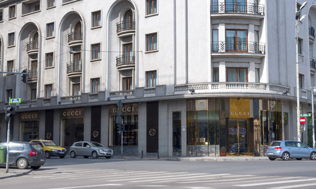 BUCHAREST, ROMANIA - MAY 09: Gucci Store On May 18, 2014 In Bucharest, Romania. Gucci was founded by Guccio Gucci in Florence in 1921のeditorial素材