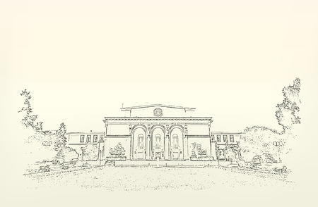 Architecture of building. Sketch. Drawing of  Romanian National Opera. Space for textのイラスト素材