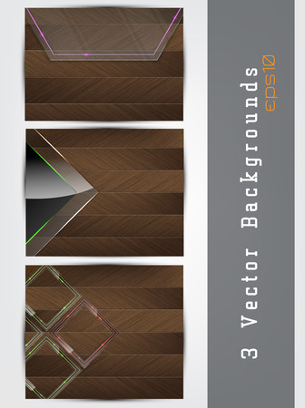 Vector wood background set with glass panels のイラスト素材