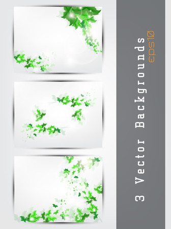 Vector green background set with leaves and space for your textのイラスト素材