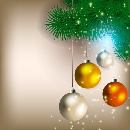 Christmas background with hanging baubles, sparks and space for text.のイラスト素材