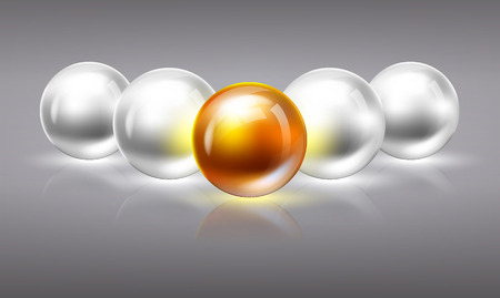 Bright glowing spheres in a random display. Leadership or Be different concept 3D illustration. Space for your text.のイラスト素材