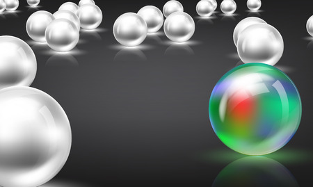 Bright glowing spheres in a random display. Leadership or Be different concept 3D illustration. Space for your text.のイラスト素材