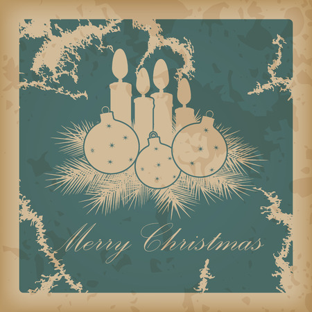 Merry Christmas vintage card with a Christmas message and baublesのイラスト素材