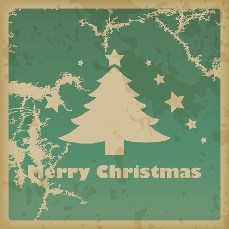 Merry Christmas vintage card with a Christmas tree and stars.のイラスト素材