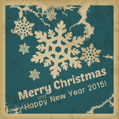 Merry Christmas and happy new year vintage card with snowflakesのイラスト素材