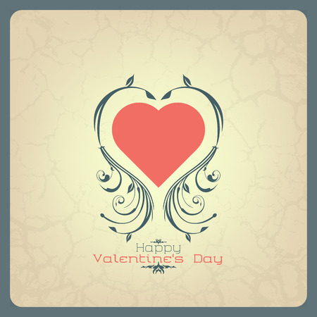 Happy Valentine's Day poster. Retro love background with red heartのイラスト素材