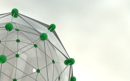 Abstract background. Green connecting dots on white background
