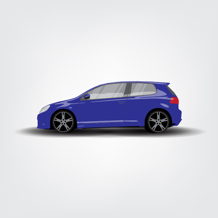 Side view of blue car on white and grey backgroundのイラスト素材