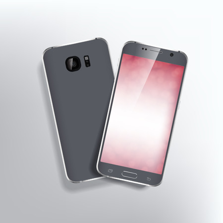 Back and front of realistic phone design concept. Black color device.のイラスト素材