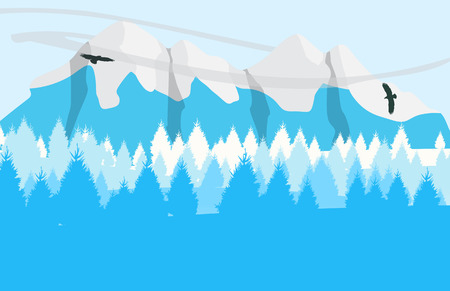 Beautiful minimalistic mountain view landscape with flying birds.のイラスト素材