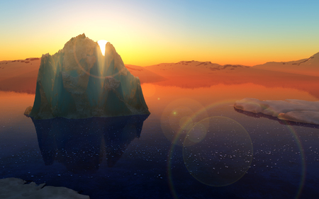 Summer sunset in Antarctica. Beautiful winter background.の写真素材