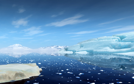 Beautiful arctic scene with a big iceberg and mountains in the background.の写真素材