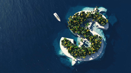 Success way. Tropical island in the form of dollar, 3D Illustrationの写真素材