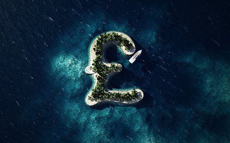 Success way. Tropical island in the form of the British pound symbol, 3D Illustrationの写真素材