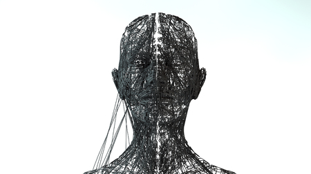 Face portrait. 3D wireframe head with space for text in the left. 3D Illustrationの写真素材