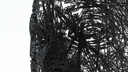 Face portrait. 3D wireframe head with space for text in the left. 3D Illustrationの写真素材