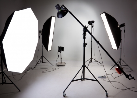 Large photostudio with lighting equipmentの写真素材