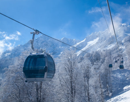 Cableway in the mountains above the forest
