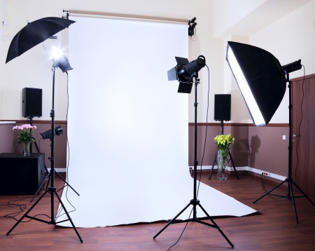 Photo Studio in a private school with lighting equipmentの写真素材