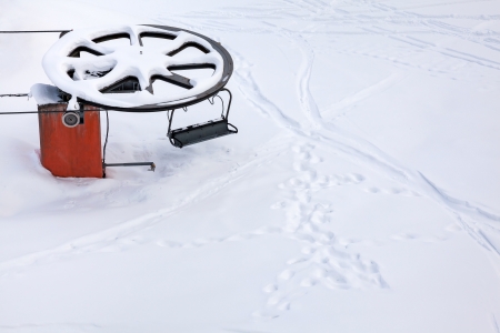 Mechanism of old cableway in the mountains on Krasnaya Polyanaの写真素材