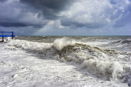 Big and powerful sea waves during the stormの写真素材