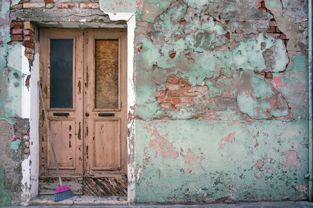 Old building with vintage of entrance door in European city