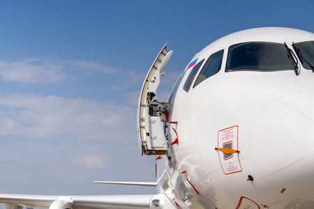 ZHUKOVSKY, RUSSIA - AUG 26, 2015: Airplane shown at International Aerospace Salon MAKS-2015 on august 27, 2015 in Zhukovsky, Moscow region, Russiaのeditorial素材