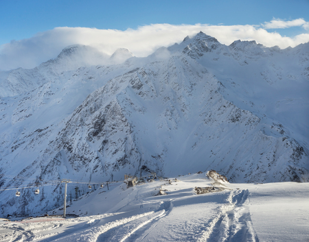 Beautiful scenery mountain massif on the North Caucasus on winter resortの写真素材